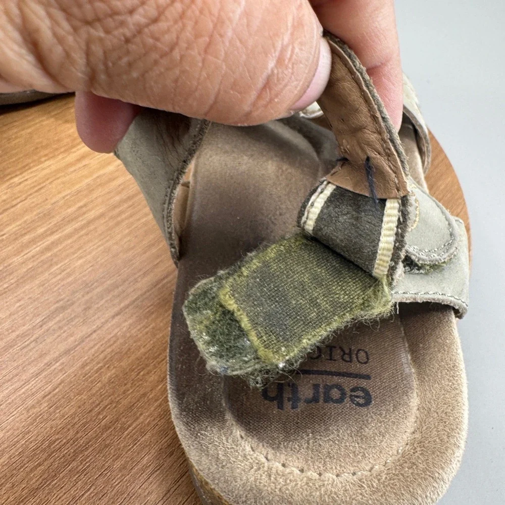Earth Origins Birdine Sandals 8.5 Wide Sage Green Leather Boho Comfort Slingback
